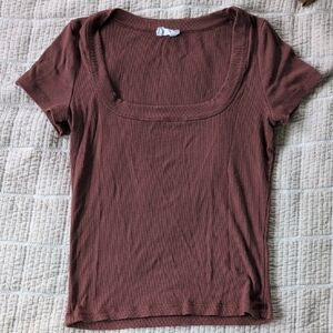 Cotton On Ribbed Square Neck Tee - Dusty Rose